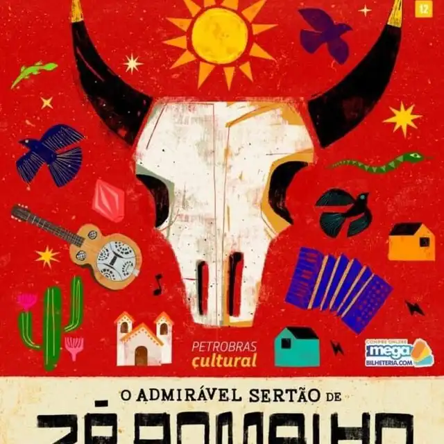 Cena do espetáculo musical O Admirável Sertão de Zé Ramalho, no Teatro Sesc 24 de Maio, em São Paulo, com audiodescrição e Libras.