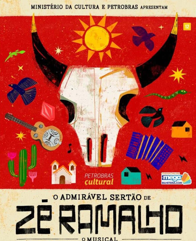 Cena do espetáculo musical O Admirável Sertão de Zé Ramalho, no Teatro Sesc 24 de Maio, em São Paulo, com audiodescrição e Libras.